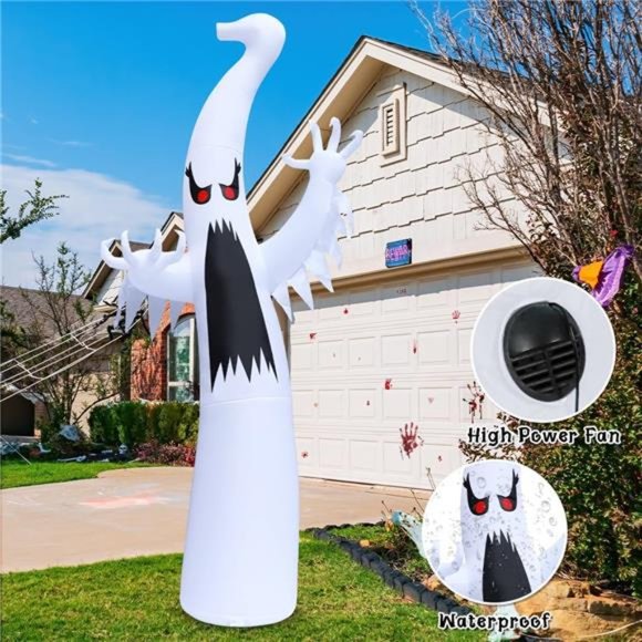 12 FT Halloween Inflatable High Ghost Red Eye with Built-in LEDs - Picture 5 of 6